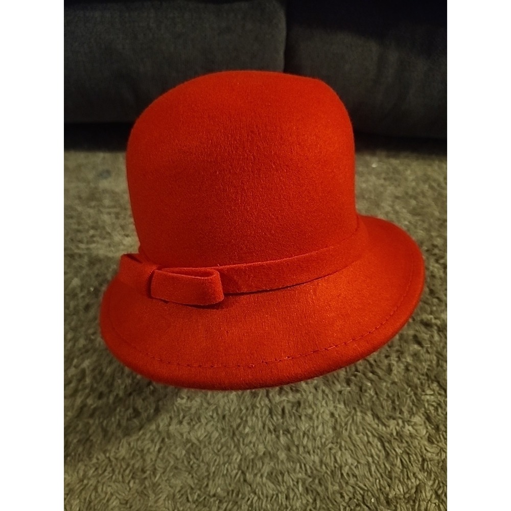 Women's Felt Bowler Hat Bucket Vintage‎ Style Cap Red New Medium 7 3/8